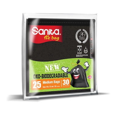 Sanita Tie Bag OXO Biodegradable Garbage Bags 30 Gallons 25 Medium Bags 78x73cm