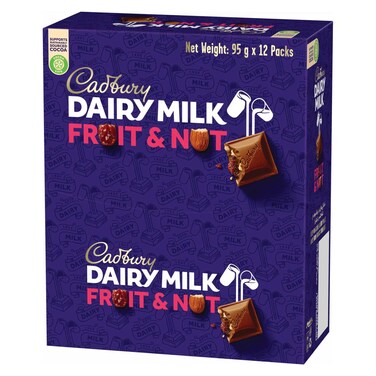 Cadbury Dairy Milk Fruit and Nut Chocolate 95 gr x Pack of 12