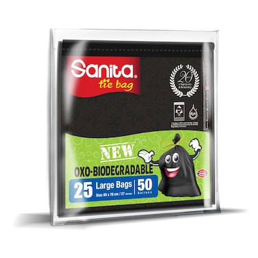 Sanita Tie Bag OXO Biodegradable Garbage Bags 50 Gallons 25 Large Bags 85x78cm