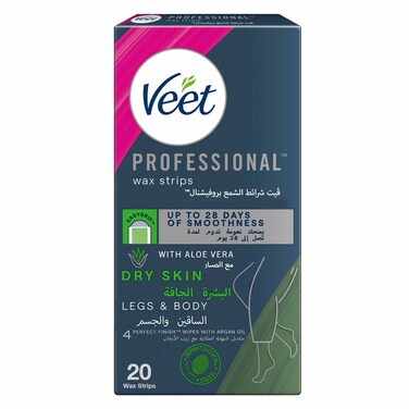 Veet Professional Hair Removal Wax Strips for Dry Skin Legs &amp; Body, 20 Strips