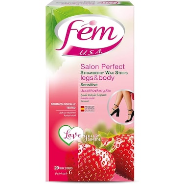 Fem Salon Perfect Legs and Body Strawberry Wax Strips Sensitive 20 Wax Strips