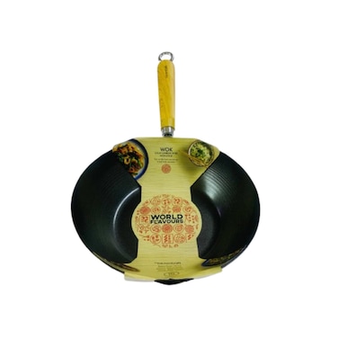Kitchencraft Wok Carbon Steel Non Stick with Handle 25 cm