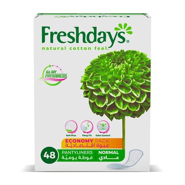 Freshdays Natural Cotton Feel Economy Pack 48 Cotton Pantyliners Normal