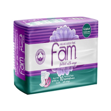 Fam Natural Cotton Feel Folded with Wings 10 Feminine Pads Super