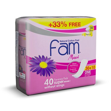 Fam Maxi Natural Cotton Feel Classic without Wings 40 Feminine Pads Super  One Step