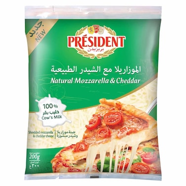 President Natural Mozzarella and Cheddar Cheese 200g