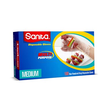 Sanita Disposable Gloves Multi Purpose Medium 100 Non Powdered Vinyl Disposable Gloves