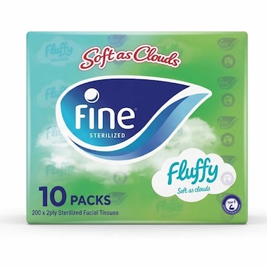 Fine White Tissues Fluffy (200 Sheets 2Ply) (10 Pieces)
