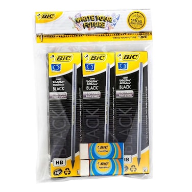 BIC Evolution ECOlutions HB Graphite Pencils 12 Count x3 + Plast-Office Eraser 2 Count