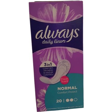 Always Comfort Protect Daily Panty Liners, Normal, Fresh Scent - 20 Pads