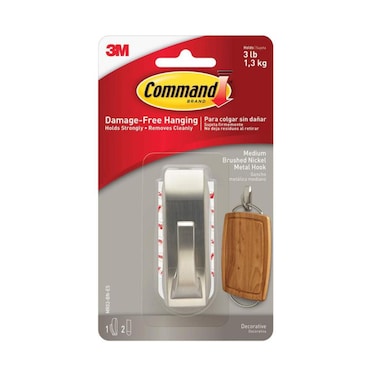 3M Command Brushed Nickel Metal Hook Medium
