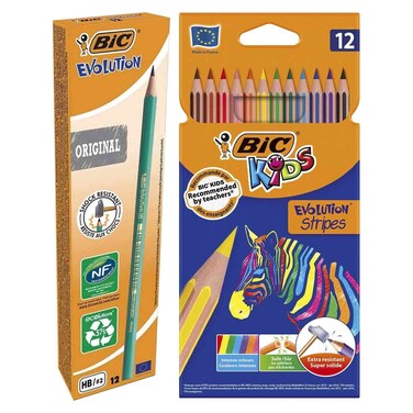 BiC Evolution Stripes Colour Pencils 12 With Original HB Pencils 12 Multicolour