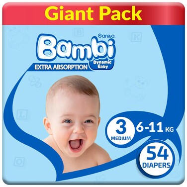 Sanita Bambi Extra Absorption Giant Pack Medium 3 6 to 11kg 54 diapers