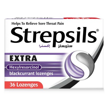 Strepsils Extra Blackcurrant, Pain Relief For Sore Throats, 36 Lozenges