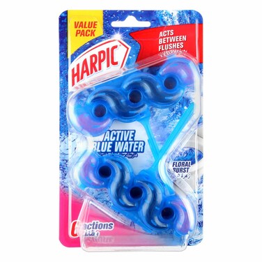 Harpic Active Blue Water Toilet Rim Block, Floral Burst Scent, 35g x 2