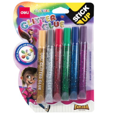 Deli Glitter Glue Shiny 12Mlx6 Clr