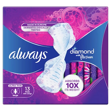 Always Diamond with Flex Foam Ultra Thin Large 13 pads with wings
