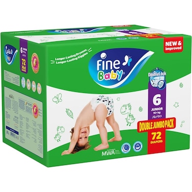 Fine Baby Double Lock Diaper size 6 Junior 16kg Double Jumbo pack 72 pieces