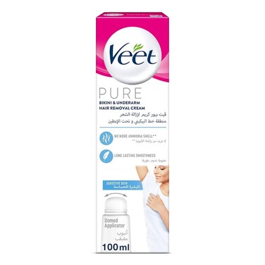 Veet Hair Removal Cream for Sensitive Skin Bikini &amp; Underarms with Domed Applicator,100g