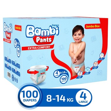 Sanita Bambi Pants Extra Comfort Jumbo Box Large 4 8 to 14 kg 100 diapers
