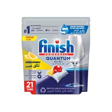 Finish Quantum All in 1 Dishwasher Tablets, Lemon Sparkle Scent, 21 Tabs