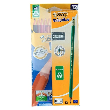 Bic Evolution 2 HB Graphite Pencils Green 12 PCS with Colour Pencils Multicolour 12 PCS