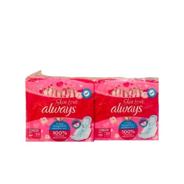 Always Sensitive Skin Love Maxi Thick Pads with Wings 2 x 30 Pads