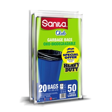 Sanita Club Garbage Bags  OXO Biodegradable Heavy Duty Large 50 Gallons 20 Bags 76x95cm