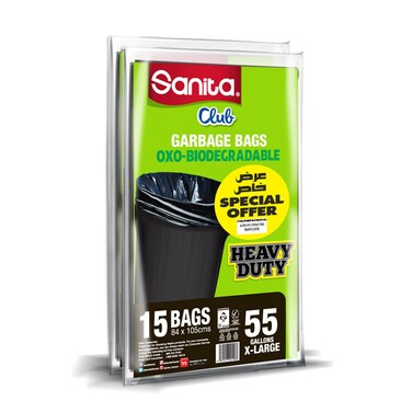 Sanita Club Garbage Bags  OXO Biodegradable Heavy Duty X Large 55 Gallons 15 Bags 84x105cm