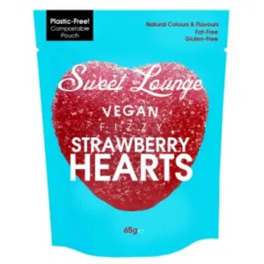 Sweet Lounge Vegan Fizzy Strawberry Hearts 65g