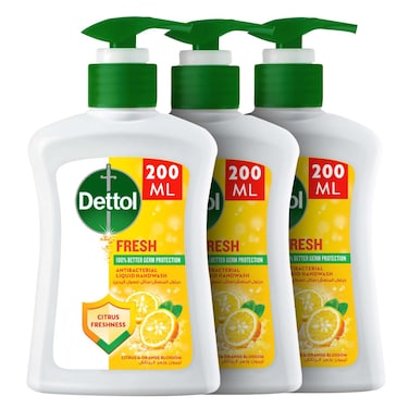 Dettol Fresh Liquid Handwash Pump, Citrus &amp; Orange Blossom Scent, 200ml x 3