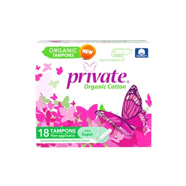 Private Organic Cotton 18 Tampons Super Unscented and without Chlorine Bleach