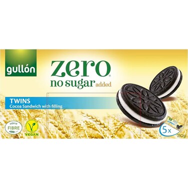 Gullon Zero Sugar Free Twins Cocoa Sandwich with Vanilla Filling 210g