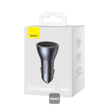 Baseus 65W Car Charger USB + USB-C + USB-C Gray
