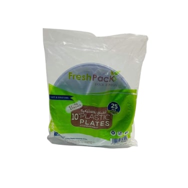 Freshpack Round 10 inch Plastic Plates 25 Pieces