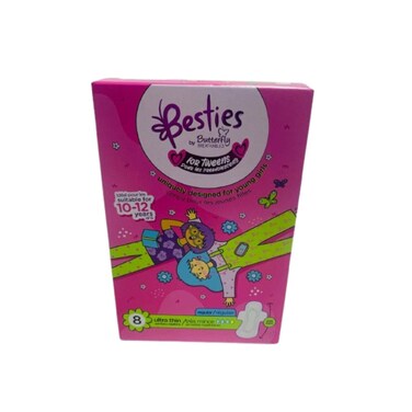 Butterfly ultra Thin Sanitary Napkins Cottony Tweens 8 Pieces