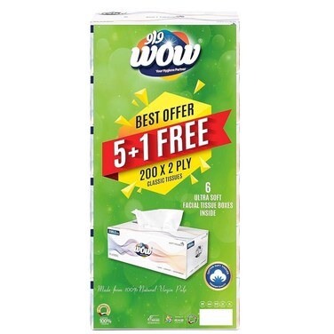 Wow Facial Tissue Classic 5box x 200sheet x 2ply
