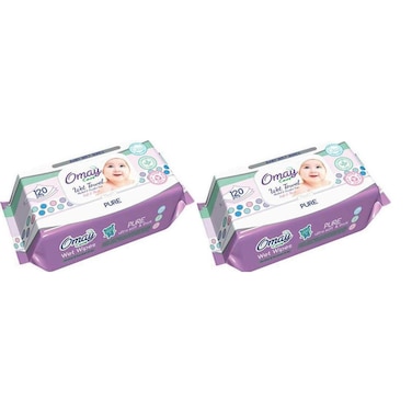 Omay Wet Wipes Pure 120 pieces pack of 2