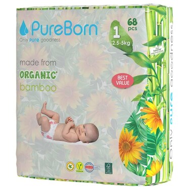 Pure Born Diapers Double 1.5 to 5 kg 68 Pieces