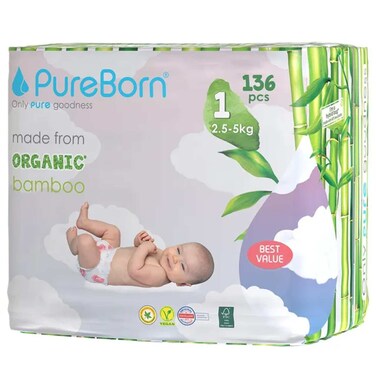 Pure Born Diapers 2.5 to 5 kg 136 Pieces