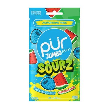 Pur Jumbo Gum Sourz Raspberry And Watermelon 20 Pieces 81 Gram