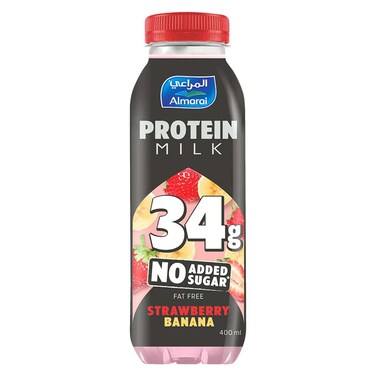 Almarai Protein Milk Strawberry Banana No Added Sugar 400ml