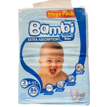 Bambi Baby Diapers Medium (M) Mega Pack 84 Pieces