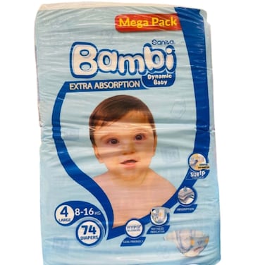 Bambi Baby Diapers Large (L) Mega Pack 74 Pieces