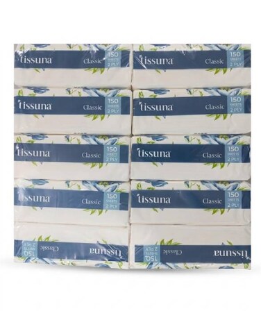 Tissuna Classic Soft Pack Tissues 150 Sheets 2 Ply