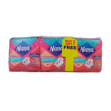 Nana Ultra Thin Pads V Protection Long Wings 8 Pads 3 Pieces