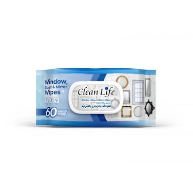 Clean Life Glass And Window Cleaning Wipes 60 Sheets