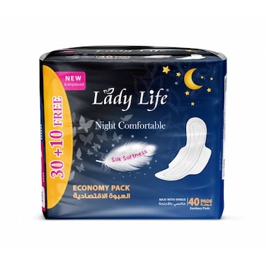 Lady Life Comfortable Night Pads Pack Of 2 (20 Pads Each)