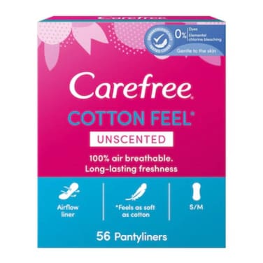 Carefree Cotton Pantyliners 56 Sheets Plus 34 Sheets