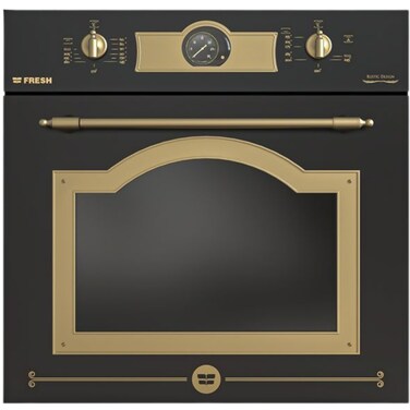 Fresh Built-in Gas Oven, 60 cm, 56 Liter, Electric Grill, with Fan, Rustic Black